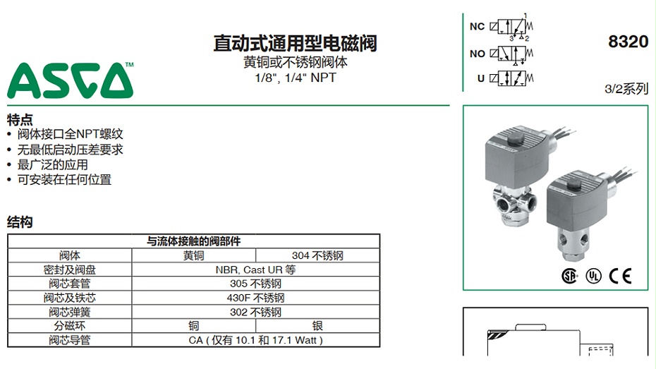 ASCO 8320G089二位三通電磁閥