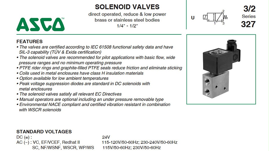 ASCO防爆二位三通電磁閥NFETG327B001型號選擇依據(jù)